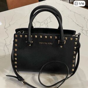 Michael Kors Black Medium Selma Bag with Gold Studs
